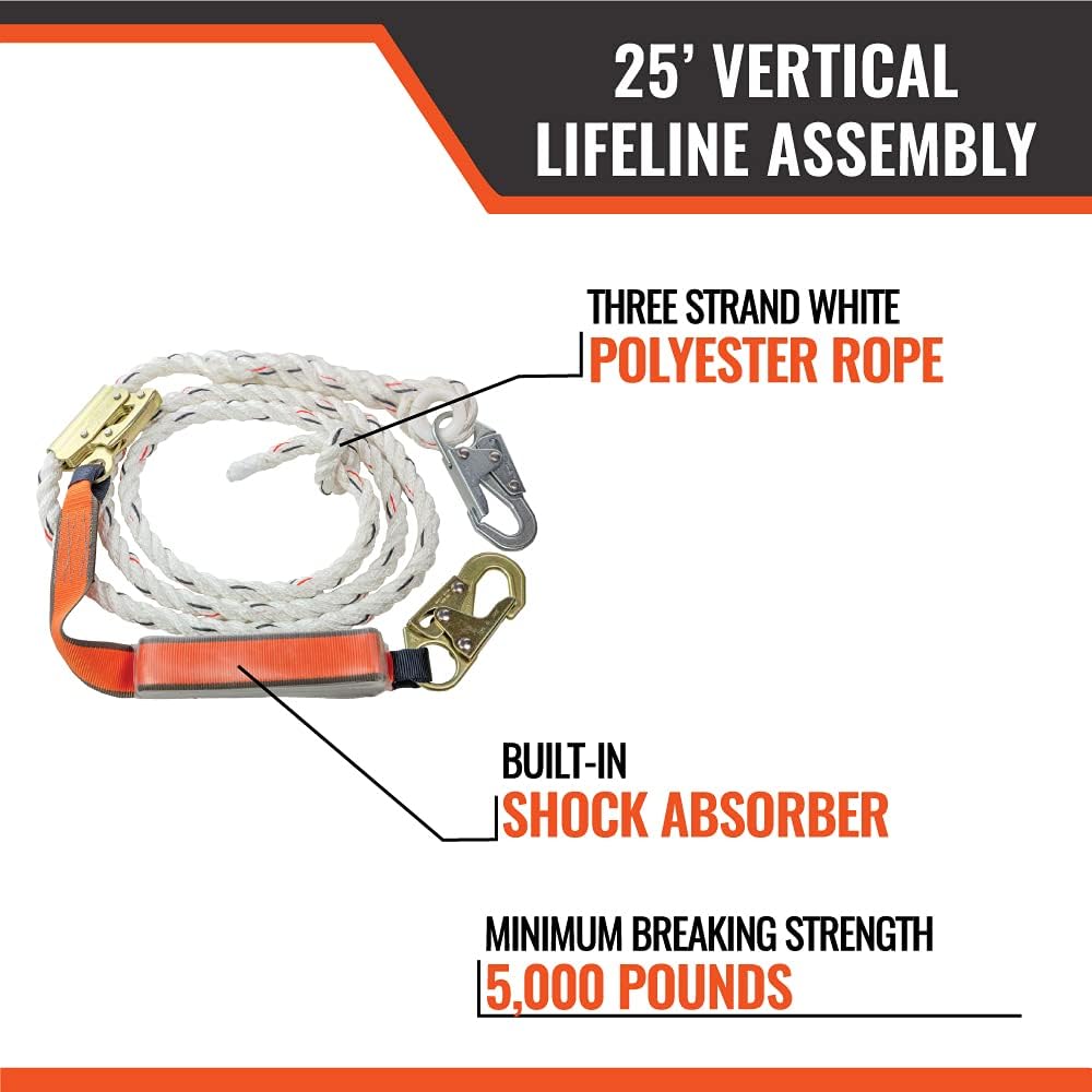 100’ Vertical Lifeline Assembly with Shock Absorber and 18” Extension Lanyard W55055