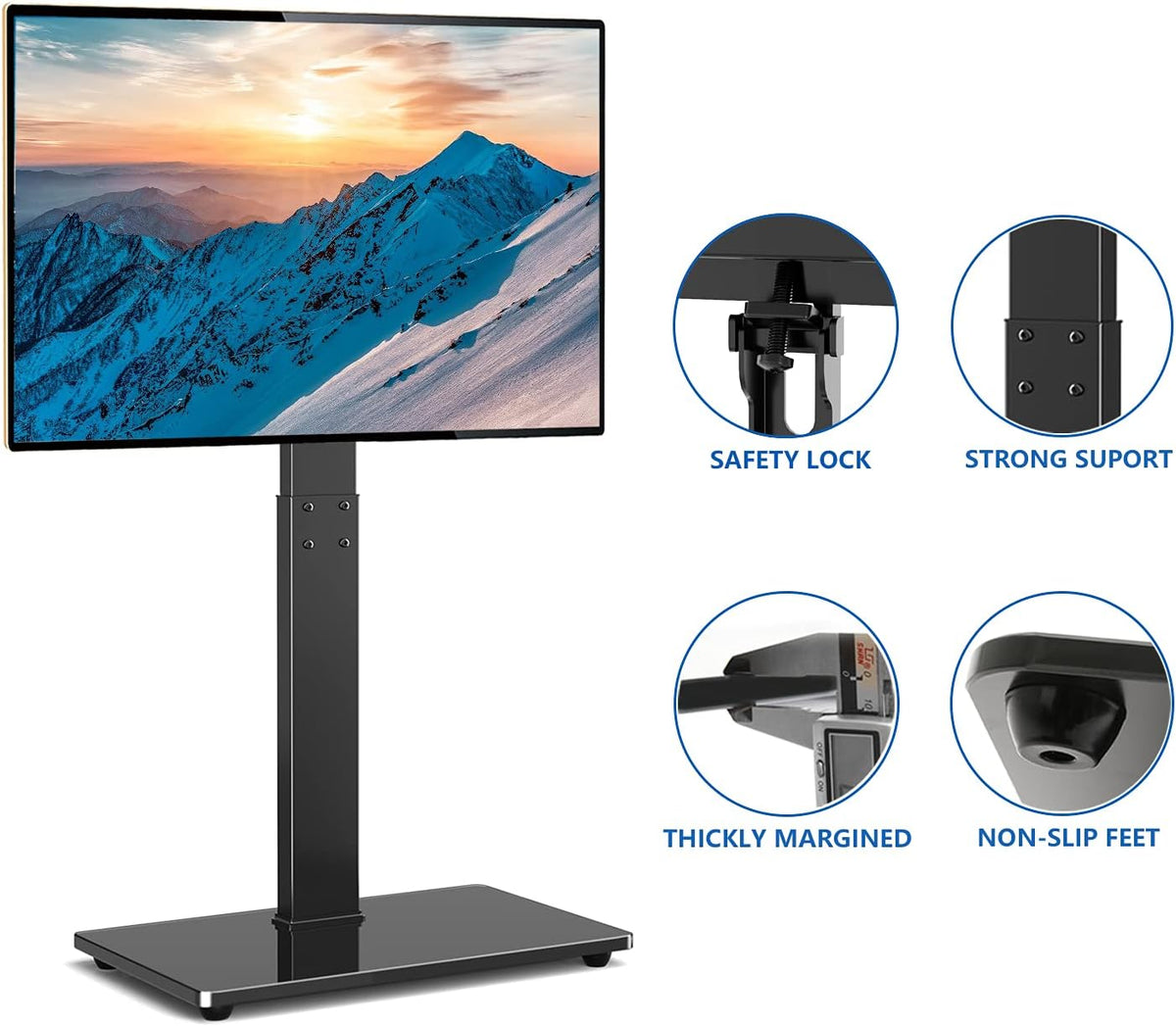 Black Swivel Floor TV Stand for 32-65 inch TVs, VESA 600x400mm W9706