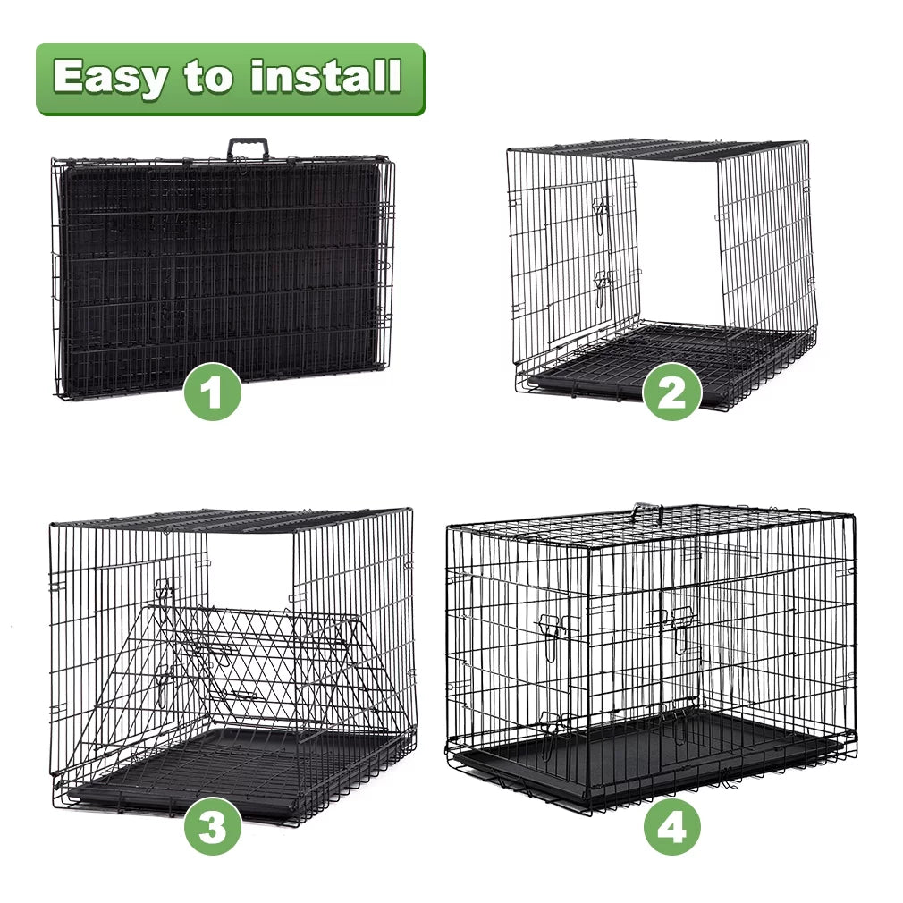 Double-Door Metal Dog Crate with Divider and Tray D98756
