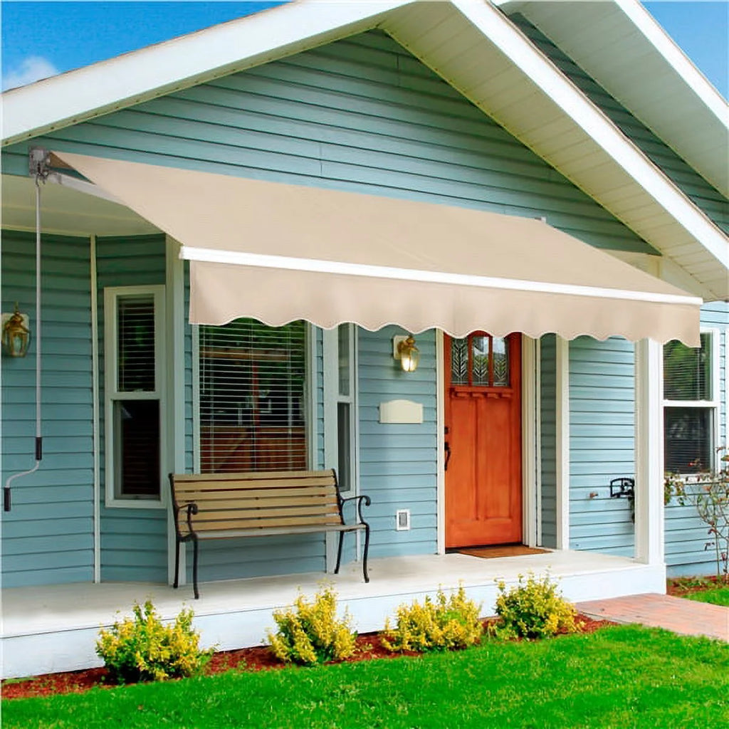 Beige Manual Retractable Outdoor Patio Awning Z659582