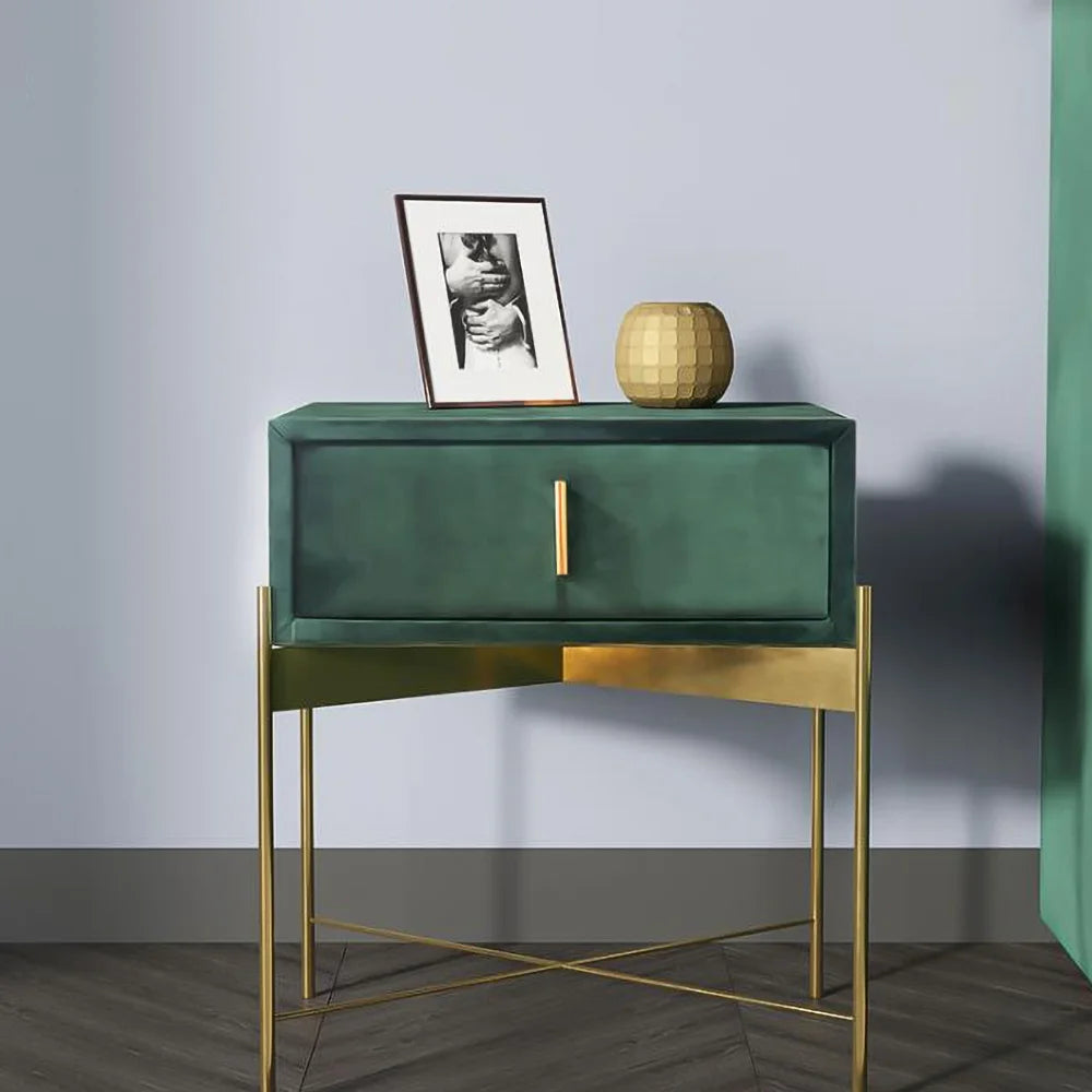 Green Velvet Upholstered Nightstand with Drawer I63262