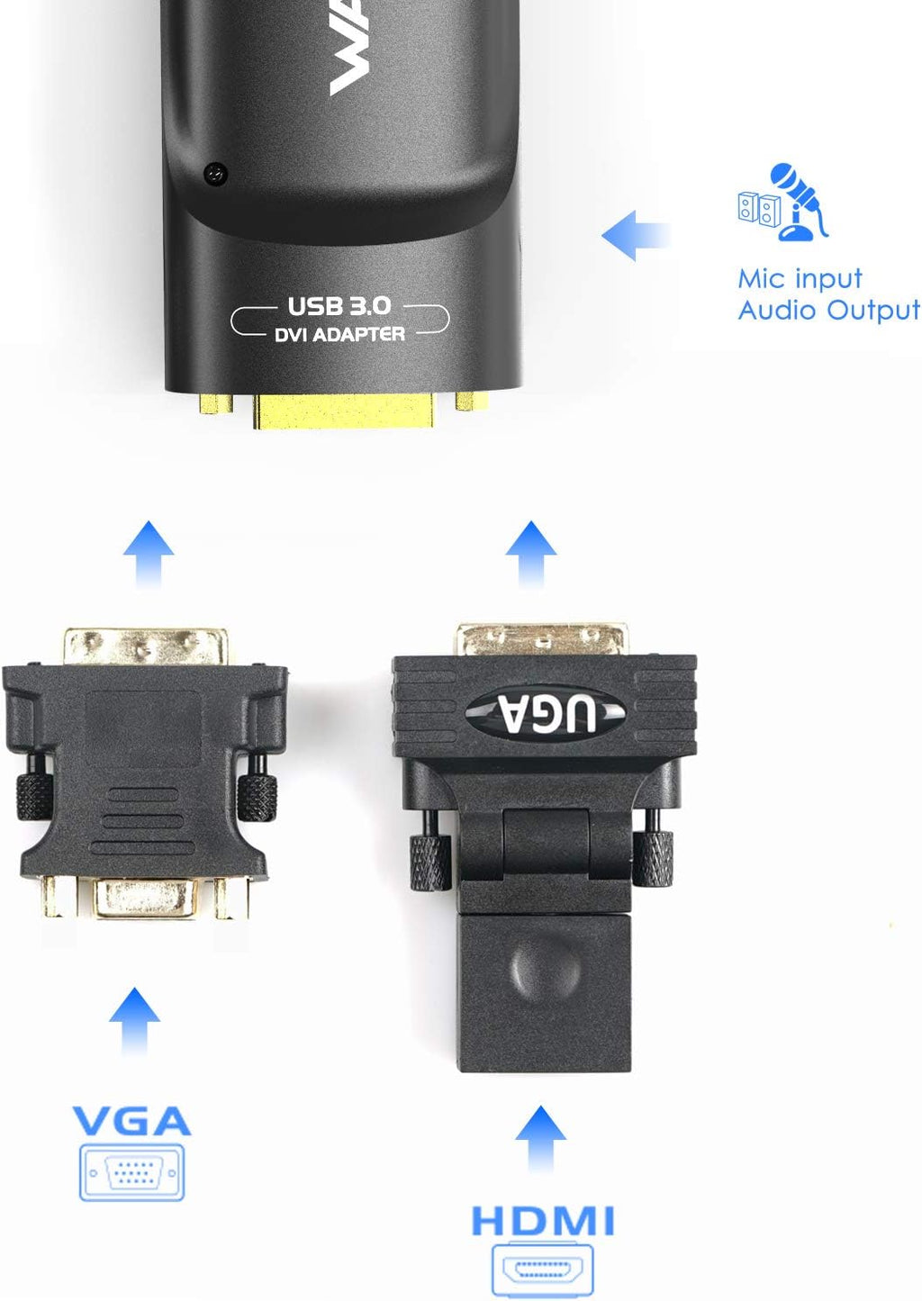 USB 3.0 to DVI/HDMI/VGA Universal Video Graphics Adapter with Audio Port A66323