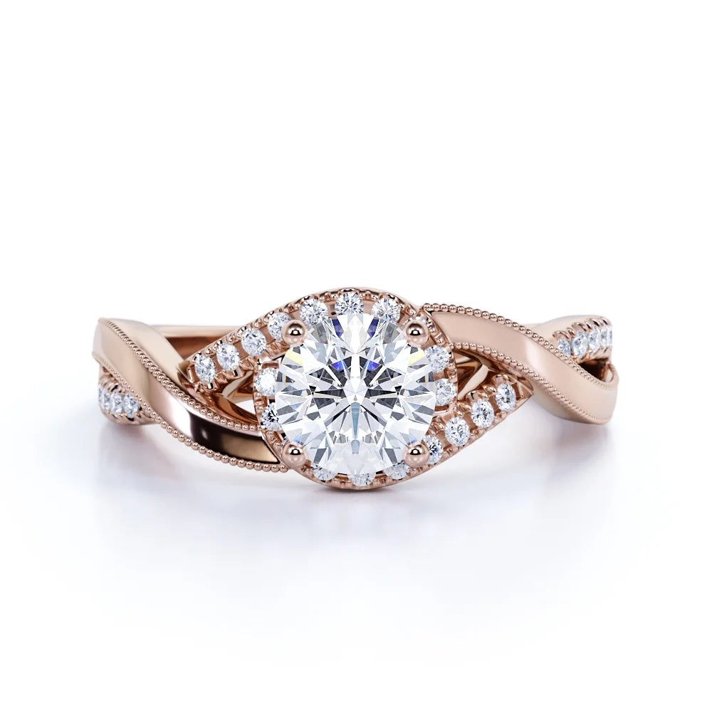 10K Rose Gold Twisted Band Engagement Ring D67827