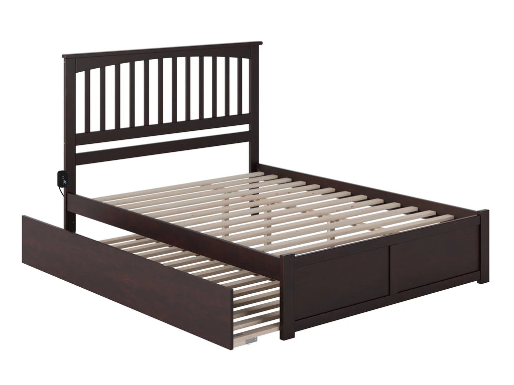 Espresso King Solid Wood Platform Bed with Footboard and Twin XL Trundle X2239
