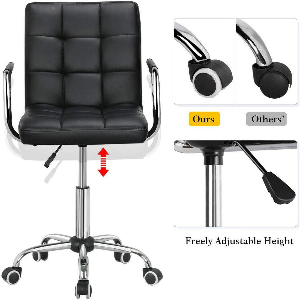 Black Ribbed PU Leather Office Chair with Wheels U9663