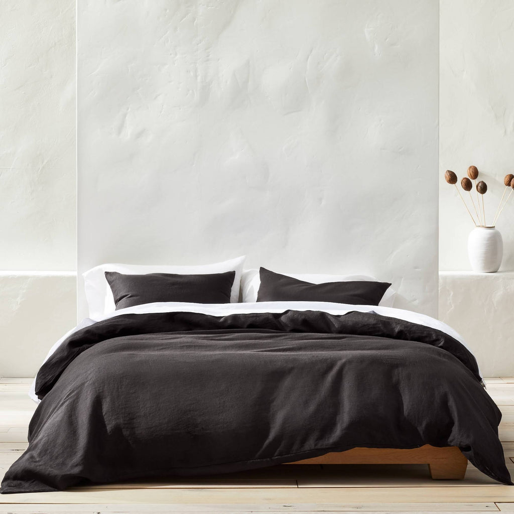 Washed Black Linen Duvet & Sham Set B32357