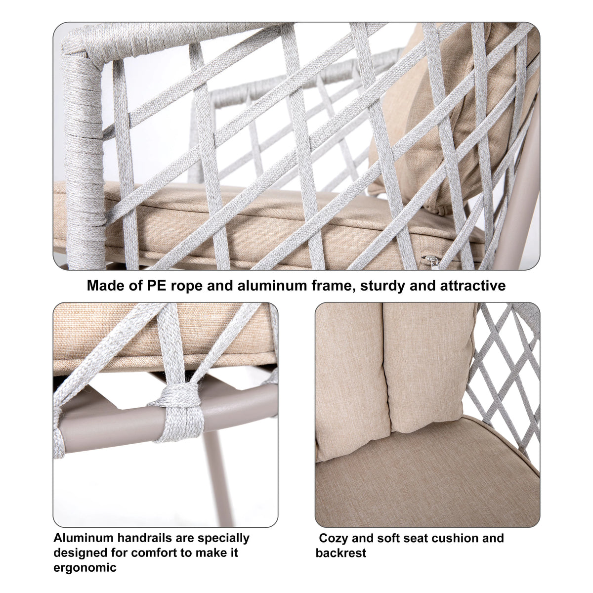 3pcs Steel Rope Bistro Set with Cushions J2117