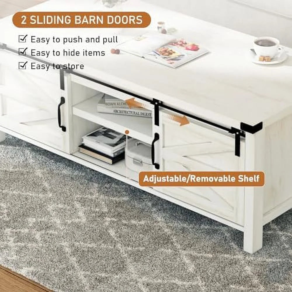 Farmhouse Coffee Table with Sliding Barn Doors E705