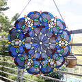 Blue Glass Window Panel Suncatcher with Multicolored Accents S79763