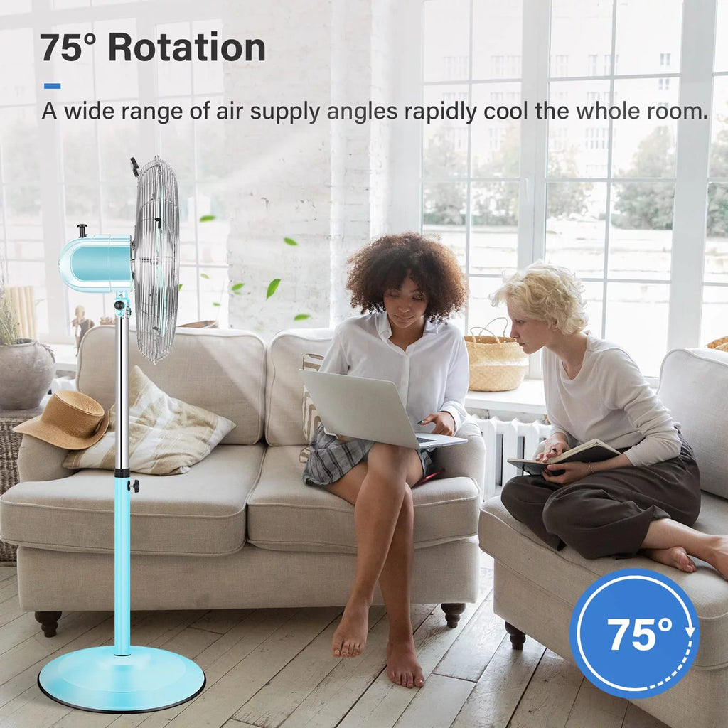 Metal Pedestal Fan, Quiet Oscillating Standing Fan with Height Adjustable D369