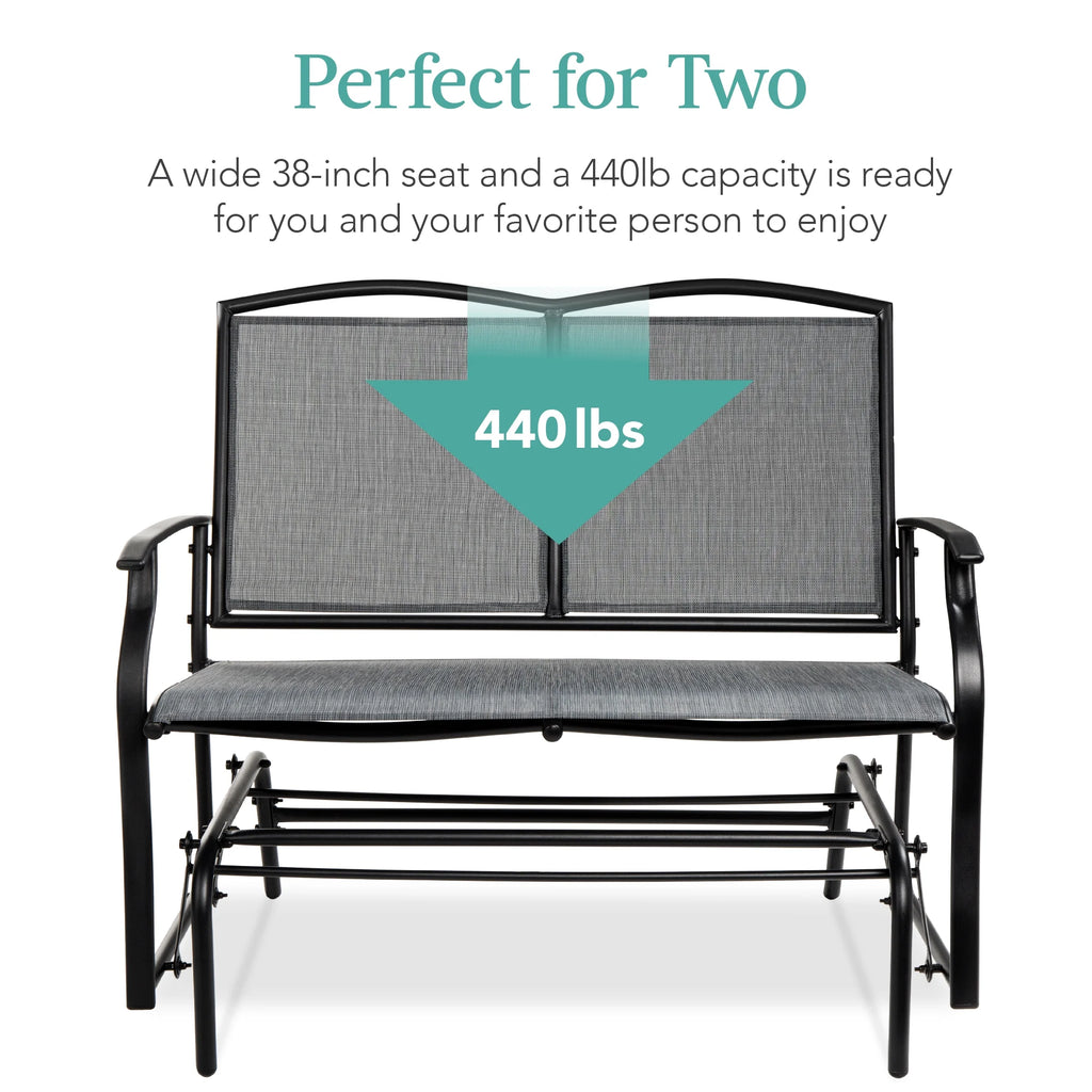 2-Person Outdoor Swing Glider Steel Patio Loveseat Gray U7781