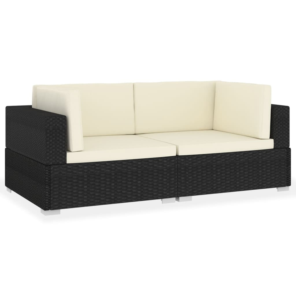 Set of 2 Black Poly Rattan Corner Sofa with Cushions Powder-Coated Steel Frame Outdoor Furniture Z3407