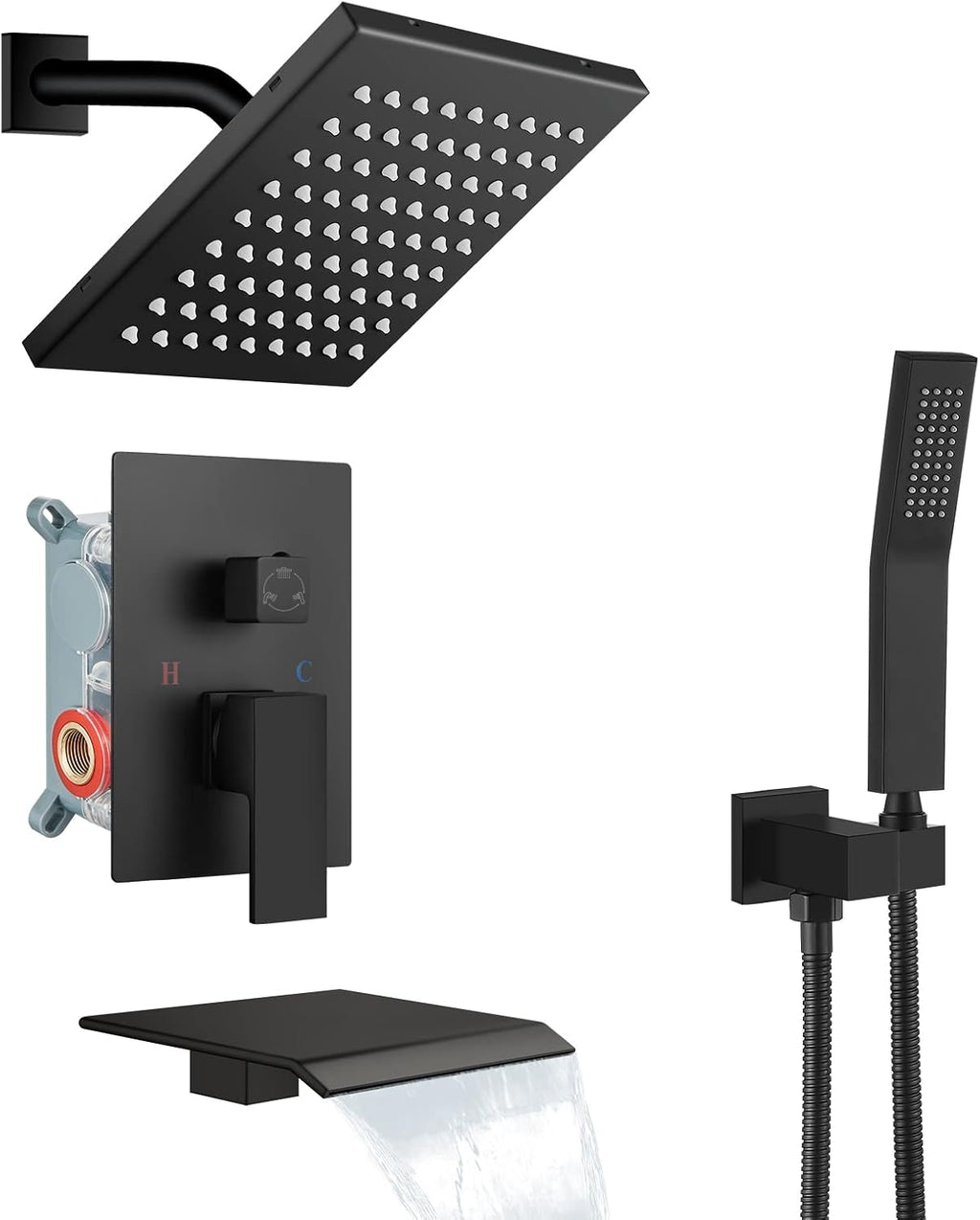 Polish Chrome Rainfall Shower System with Tub Spout and Handheld Sprayer M2530