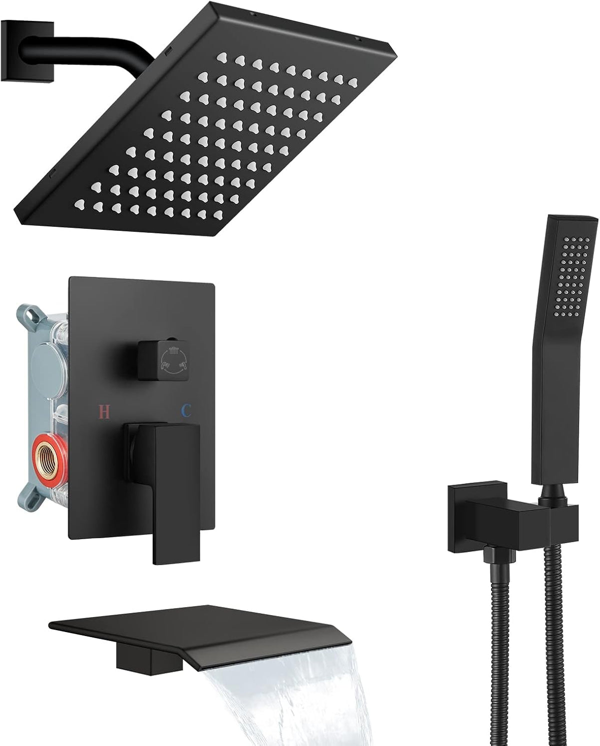 Polish Chrome Rainfall Shower System with Tub Spout and Handheld Sprayer M2530