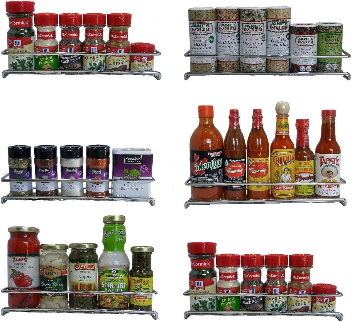 6 Pack Wall Mount Spice Rack Organizer for Cabinet, 12 x 3 x 3 inches O373756