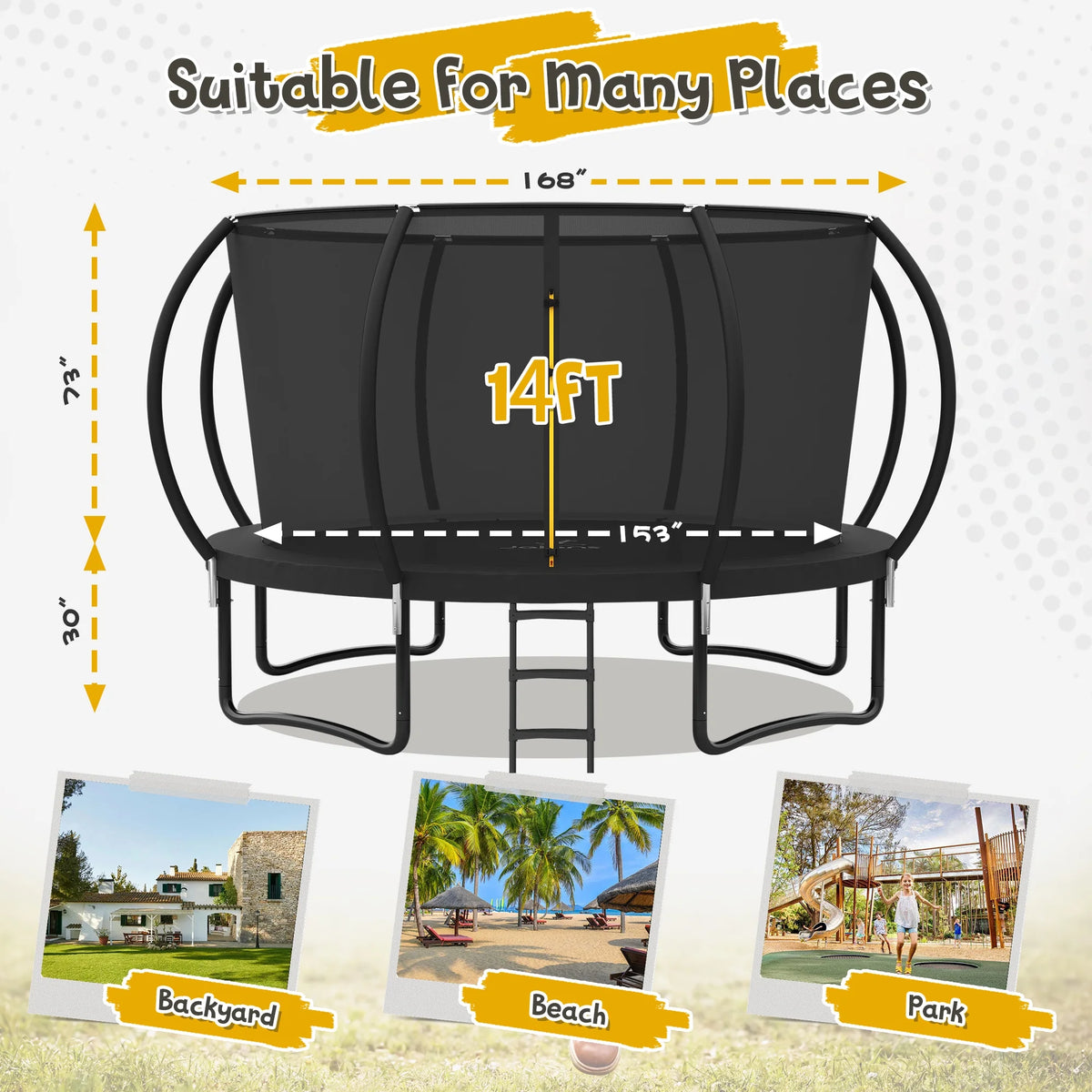 12FT 14FT Trampoline with Enclosure Net and Ladder I573