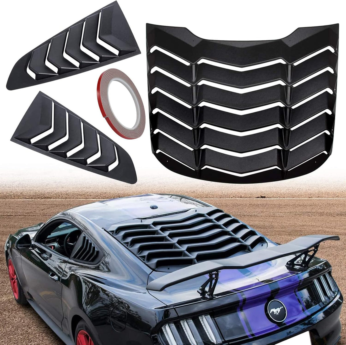 Matte Black Rear and Side Window Louvers for Ford Mustang Q4453