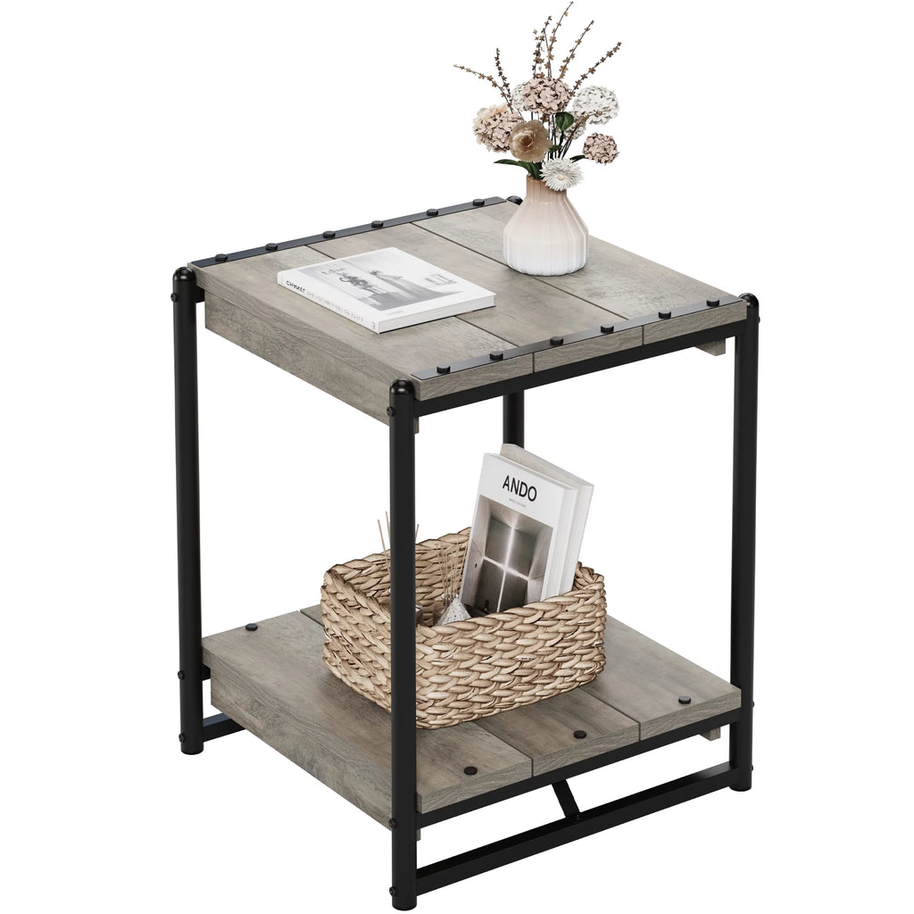 Grey Wood End Table with Storage Shelf H269