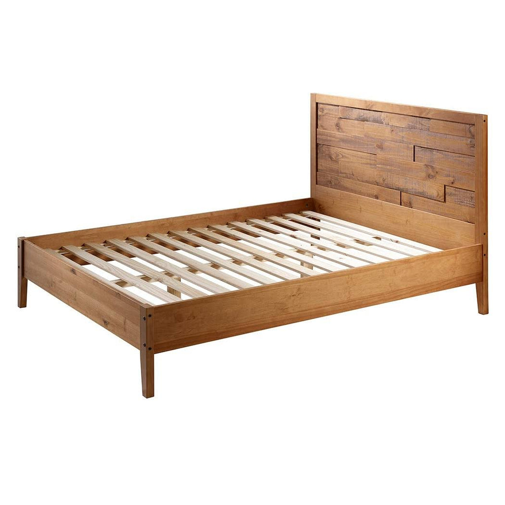 Queen Plank Distressed Solid Wood Bed Caramel S175981