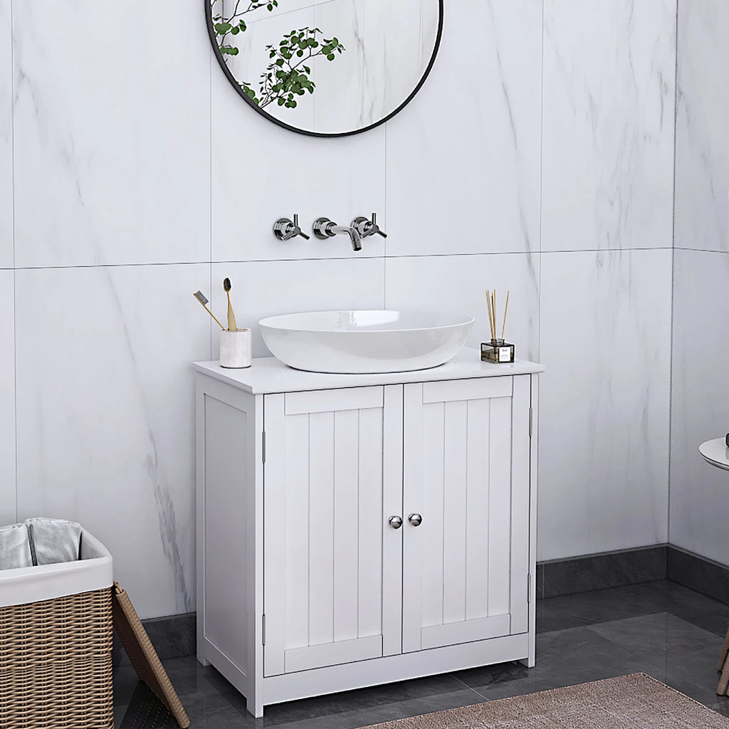 White Bathroom Vanity Cabinet with Adjustable Shelf D7262