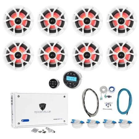 6.5 inch 700W Marine LED Speakers with Receiver Amplifier and Amp Kit X4804